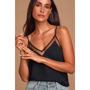 Lulus Sweet Fling Black Mesh Tank Top - Size L